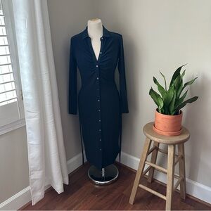 UNTUCKit Collared Navy Blue Sheath Dress Long Sleeve